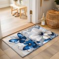 thumbnail image 2 of Entryway Rug 2'x3', White Blue Flowers Kitchen Runner Rugs Non-Slip Carpet Mats, Modern Elegance Butterfly Floral Bedside Rugs Runners Washable Floor Carpet for Bathroom Laundry Room, 2 of 8