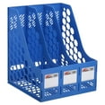thumbnail image 1 of Unique Bargains Magazine File Holder, PS Plastic Vertical 3 Compartment Desktop Book Storage Rack Organizer, Blue, 1 of 4