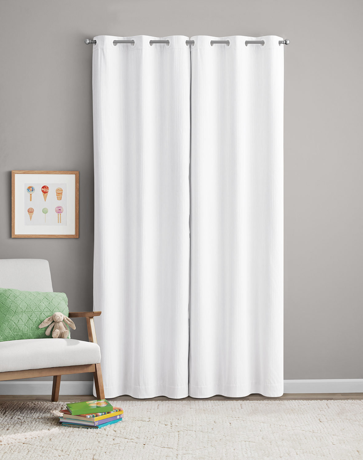 (2 pack) Your Zone Corduroy Blackout Grommet Curtain Panel,1 Panel, White, 38"W x 84"L