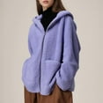 thumbnail image 4 of Women Fleece Zip Up Jacket Oversized Long Sherpa Hoodie Fuzzy Warm Teddy Coat with Pockets Fall Winter, 4 of 6
