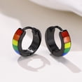 thumbnail image 3 of 1 Pair Pack Stainless Steel Rainbow Earrings Pierced Ear Clips For Men Black Gay Pride LGBT Fashion Jewelry, 3 of 5