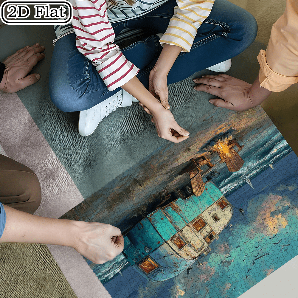 A Box of (1000pcs) Adult Puzzles, with Shoreside Summer Design, High Difficulty, Suitable for Adults, Family Entertainment. 29.4*19.6 in
