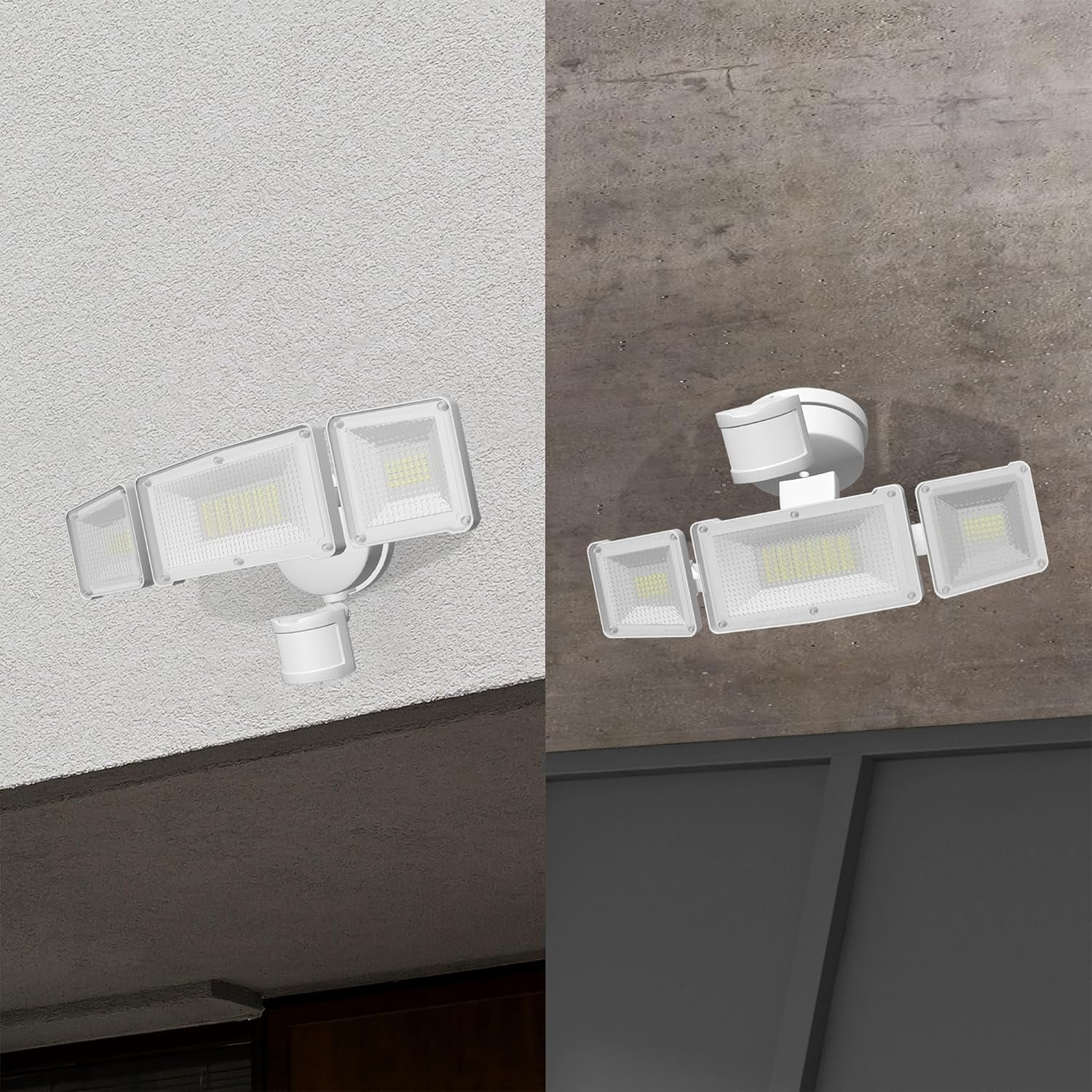 Upgraded 3 Head LED Security Lights with Motion Sensor, 40W, 3800LM, Motion Security Light, 5000k, ETL Water Resistant, Motion Detected Flood Light for Garage, Yard, Porch (White)
