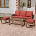 thumbnail image 2 of INTER HUT 4 Piece Cedar Patio Conversation sets, Modern Solid Wood 3 Seater Sofa Couch with Cushion and Coffee Table, Ottomans, for Garden, Backyard, Red, 2 of 9