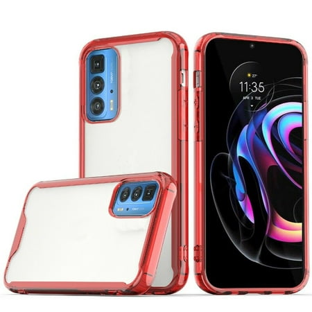 Kaleidio Case For Motorola Edge 20 Pro [Prozkin] Transparent Hybrid [Shockproof Bumper] Crystalized Impact Protector Cover [Clear/Red]