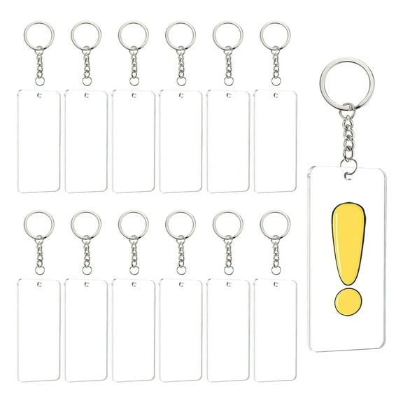 1Set DIY Transparent Acrylic Keychain Clasps Making Kits Including Rectangle Blank Big Pendants Iron Split Key Rings Stainless Steel Color Pendants: 75.5x37.5x3mm hole: 3mm 20pcs/set