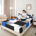 thumbnail image 3 of Castle Fairy Retro Offset Square Block Bed Sheets 4-Piece,Minimalist Mosaic Full Size Sheets,Royal Gray Black,1 Flat Sheet, 1 Fitted Sheet and 2 Pillowcases, 3 of 7