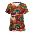 thumbnail image 2 of Feancey Christmas Scrubs for Women Tops Xmas Cute Santa Claus Print Nursing Uniforms Strechy V-neck Short Sleeve Nurse Scrub Shirts with Pockets Multicolor XXL, 2 of 4