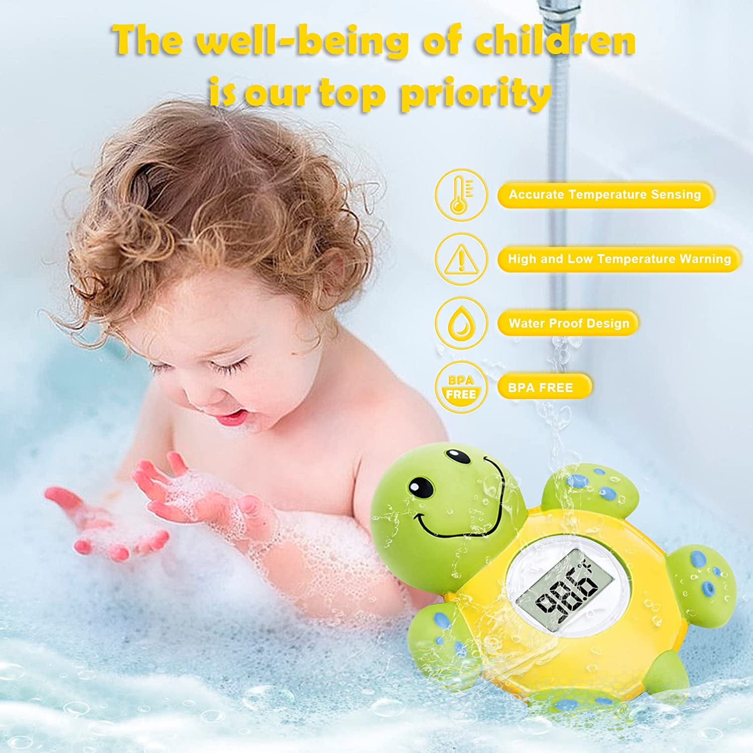 Baby Bath Thermometer with Room Thermometer - Famidoc FDTH-V0-22 New Upgraded Sensor Technology for Baby Health Bath Tub Thermometer Floating Toy