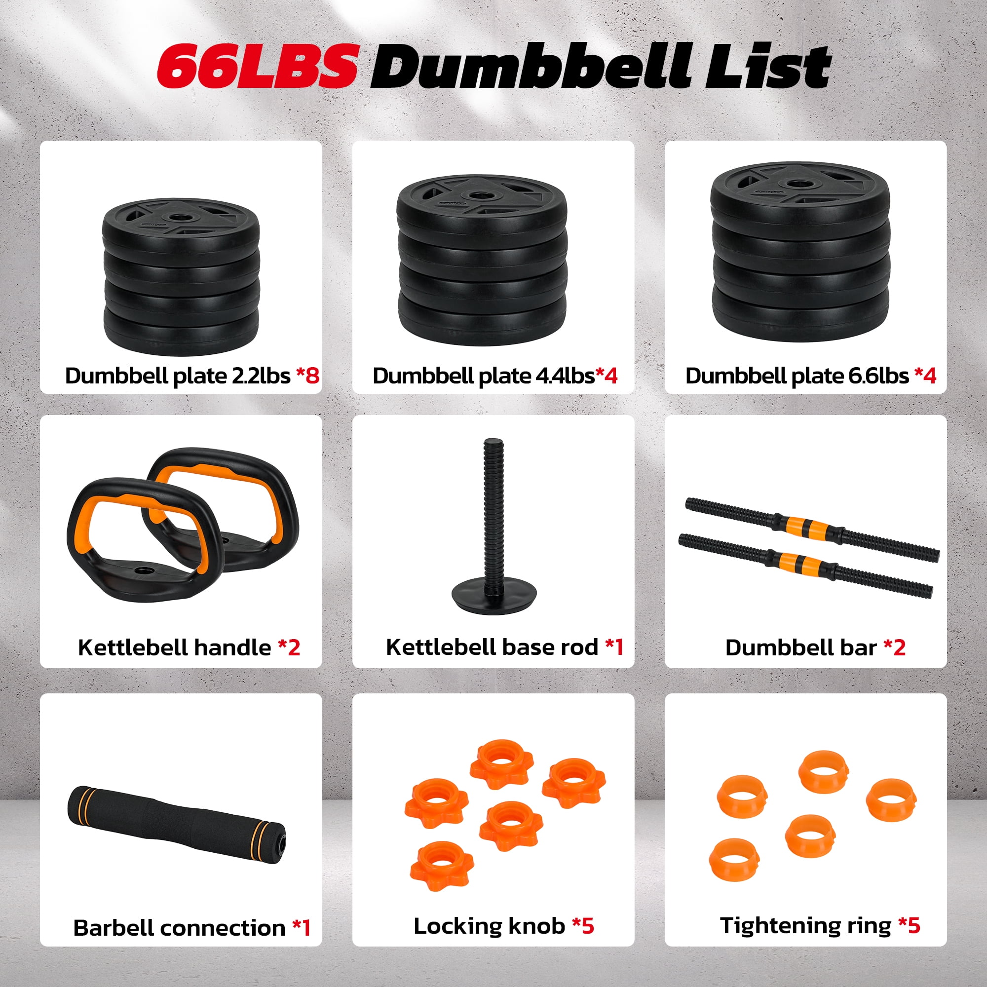 Naipo 66LB Dumbbell Set 5 in 1 Adjustable Changeable  with Connector Dumbbells Barbells Kettlebell Push up Stands for Home Gym Exercises Men Women