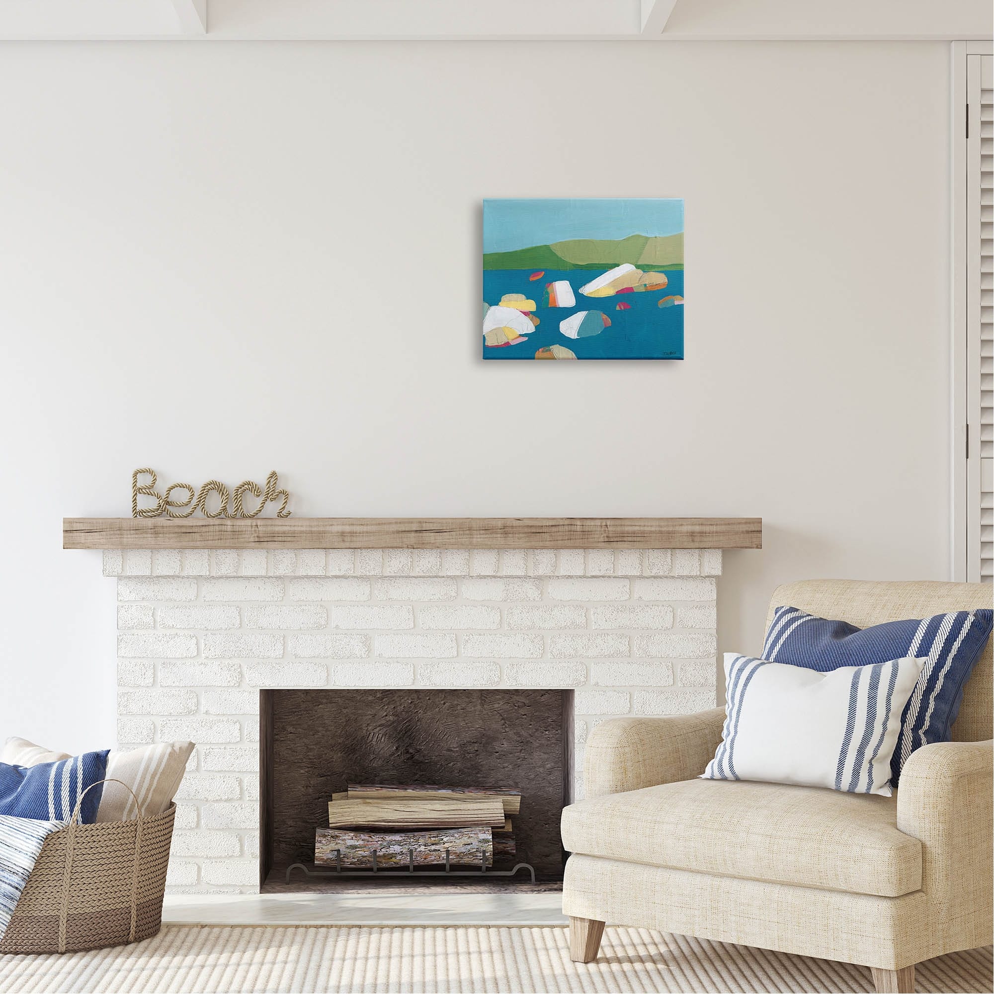 Stupell Industries Modern Ocean Rocks Painting Coastal Painting Gallery Wrapped Canvas Print Wall Art