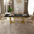 thumbnail image 3 of POVISON 55"Bura Modern Faux Marble Dining Table For 4, Black Rectangular Tabletop Gold Stainless Legs, 3 of 8