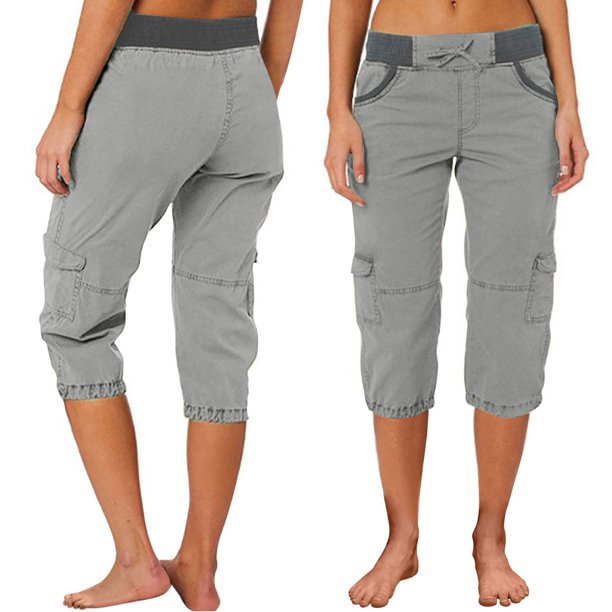 WILLBEST Pantalones Casuales elegantes para Mujer, Capris Cargo de Cintura Alta con Cordón Ajustable para Un Uso Diario Cómodo con Bolsillos Versátiles y Diseño Elástico. Mediana