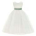 thumbnail image 2 of Ekidsbridal Girl Ballroom Flower Girl Dress - Backless Ivory Tulle with Tiebow (Size: M-14), 2 of 3