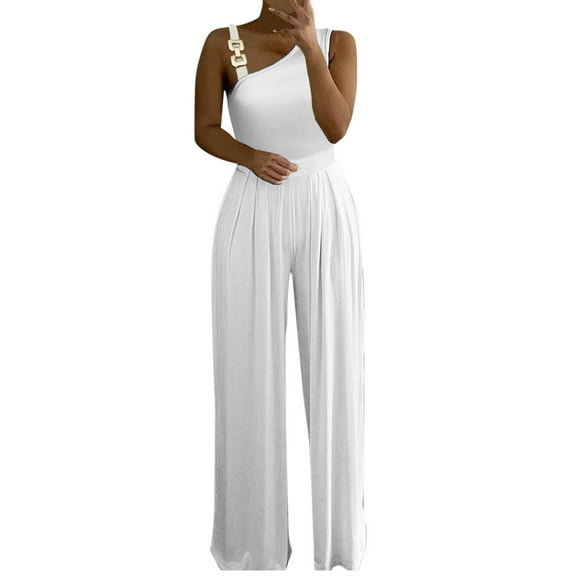 Eashery Formal Jumpsuits For Women Fashion Women's Floral Short Sleeve High Waist Wide Leg Pants Casual Loose Smocked Jumpsuit Romper White S