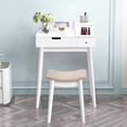thumbnail image 4 of Giantex Vanity Table Set with Flip Top Mirror, Makeup Dressing Table Writing Desk Computer Laptop Desk w/ 2 Drawers & Cushioned Concave Stool, Folding Mirrored Large Storage Organizer, White, 4 of 10