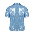 thumbnail image 2 of iiniim Mens Short Sleeve Shiny Button up Blouse T Shirt for Party and Clubbing Light Blue L, 2 of 7
