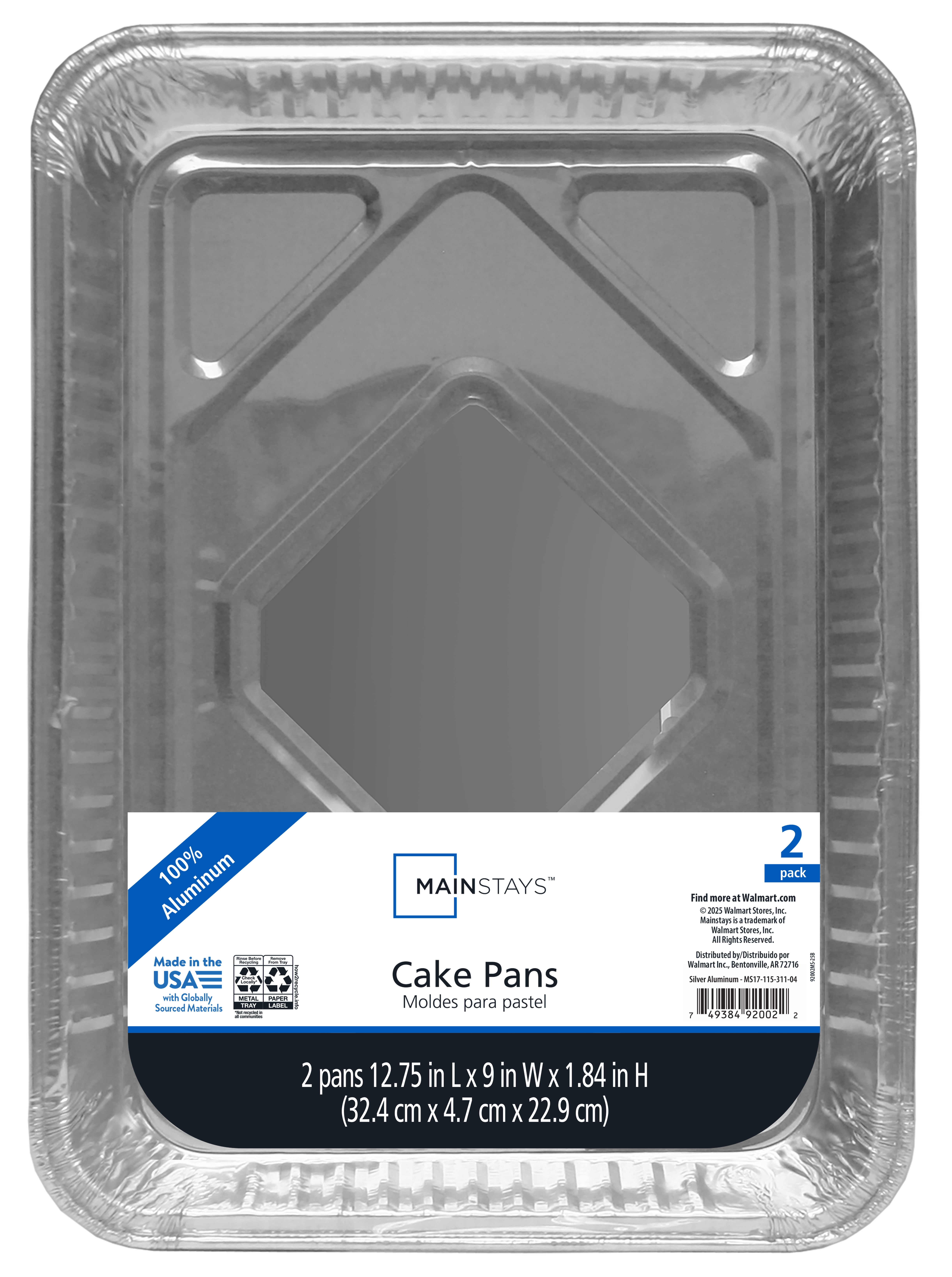 (4 pack) Mainstays Aluminum Foil Cake Pans 13" x 9" 2 Count