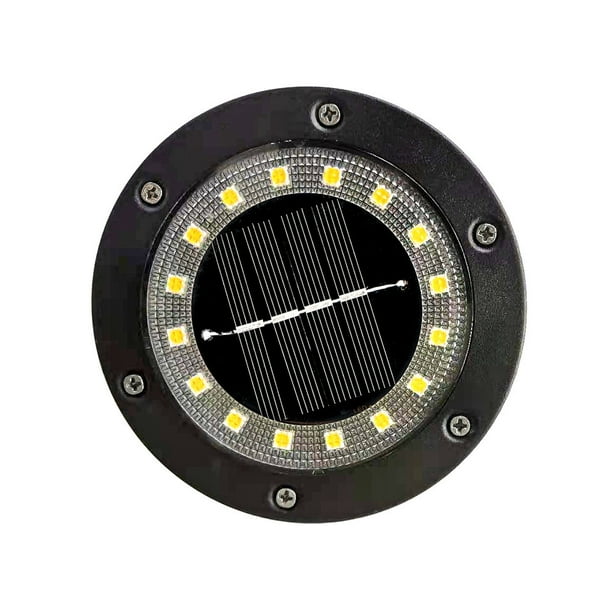 Juego de 2 focos solares empotrables negros, 16 LED, luces solares para jardín exterior, IP65, resistentes al agua, luz blanca fría para iluminación de caminos, patios, terrazas e iluminación subterrá