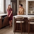 thumbnail image 4 of COLAMY Upholstered Counter Height Bar Stools Set of 2, Kitchen Island Stools with Back, Suitable for 34"-41" Table, Modern Counter Chairs with Wood Legs for Dining Room, Beige, 4 of 14