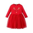 thumbnail image 6 of Bmisegm Christmas Dress Round Neck Long Sleeve Reindeer Graphic Smocked Waist Layered Tutu Skirt Casual Daily Kids Dress 6-7 Years, 6 of 6