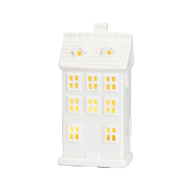 Ceramic Christmas Village House, Warm White LED Light for Tabletop Decor Snow Scene Gift