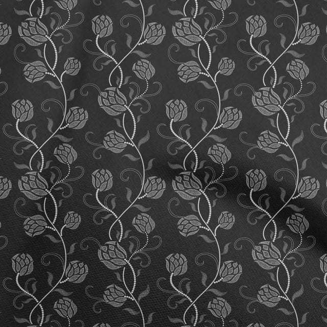 oneOone Velvet Gray Fabric Floral Craft Projects Decor Fabric Printed By The Yard 58 Inch Wide