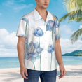 thumbnail image 5 of Balery Pale Blue Lotus Flowers Print Men's Hawaiian Shirts Short Sleeve Beach Shirt Relaxed Fit Vacation Button Down Shirts-Medium, 5 of 9