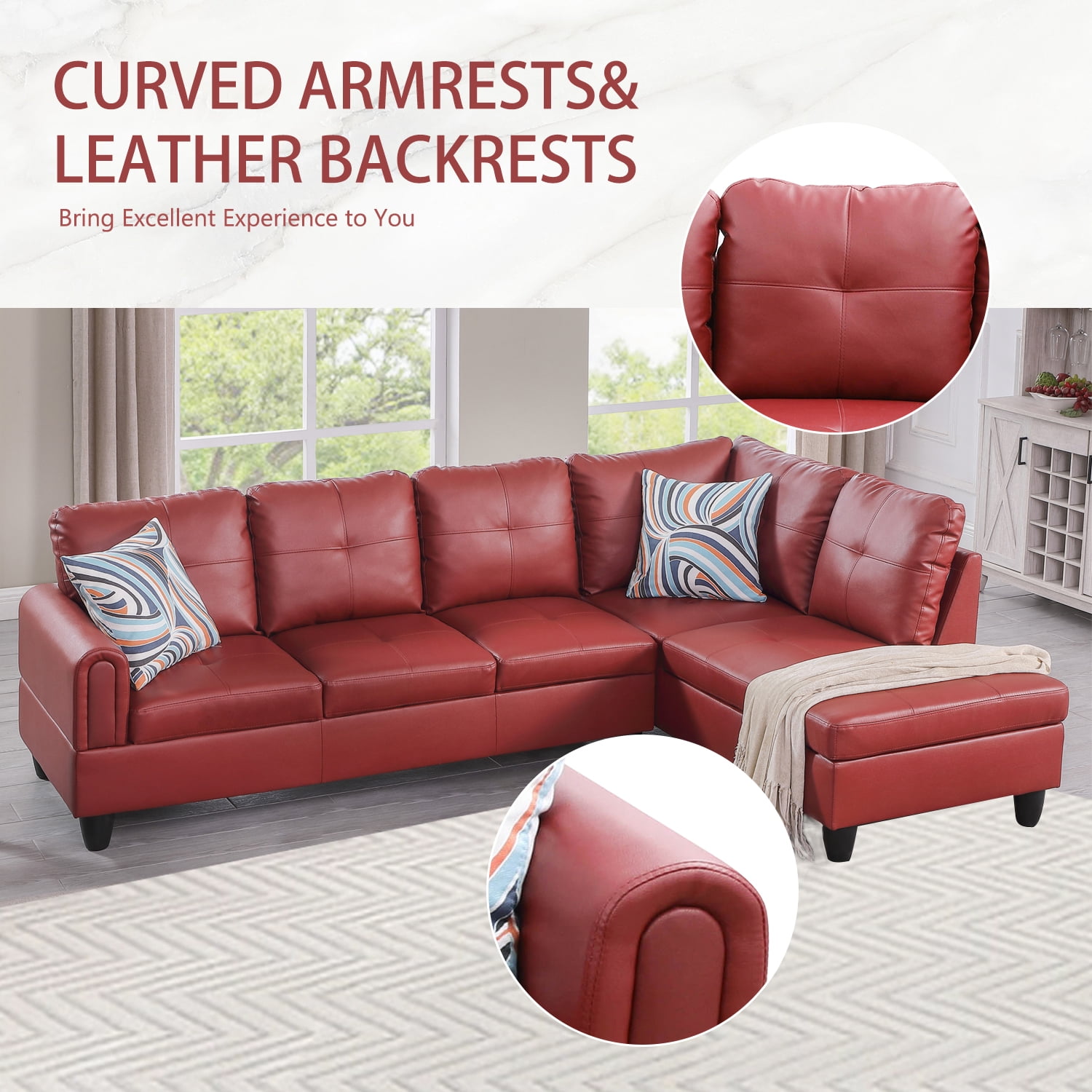 Sienwiey Sectional Sofa Set for Living Room Furniture Set，Faux Leather L-Shape Sectional Sofa