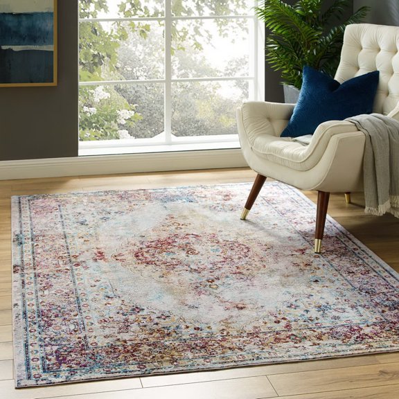 Success Merritt Transitional Distressed Vintage Floral Persian Medallion 4x6 Area Rug in Multicolored