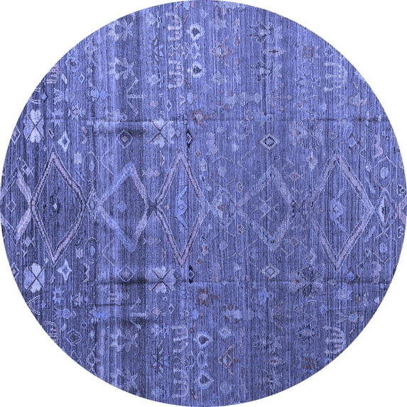 Ahgly Company Machine Washable Indoor Round Abstract Blue Modern Area Rugs, 7' Round