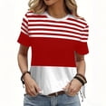 thumbnail image 4 of LNWUY Women's Fashion Striped Colorblock T-Shirt Casual Short Sleeve Crewneck Tee Graphic Tops for Daily Wear Red XL, 4 of 6