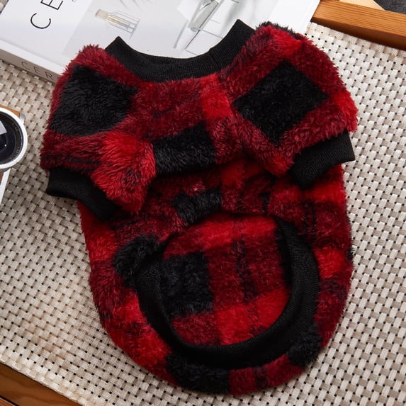Yidarton Dog and cat clothes winter plaid double-sided fleece coat cute pet clothes autumn and winter sweater small and medium-sized dog clothes Brick Red