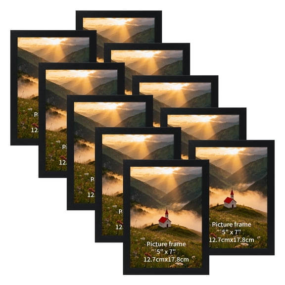 (10 pack)5x7 Picture Frames, Rustic Photo Frame for Tabletop or Wall Display, Black