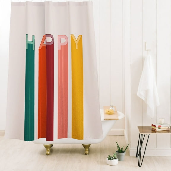 Society6 Showmemars Happy Letters In Retro Colors Shower Curtain 71" x 74"