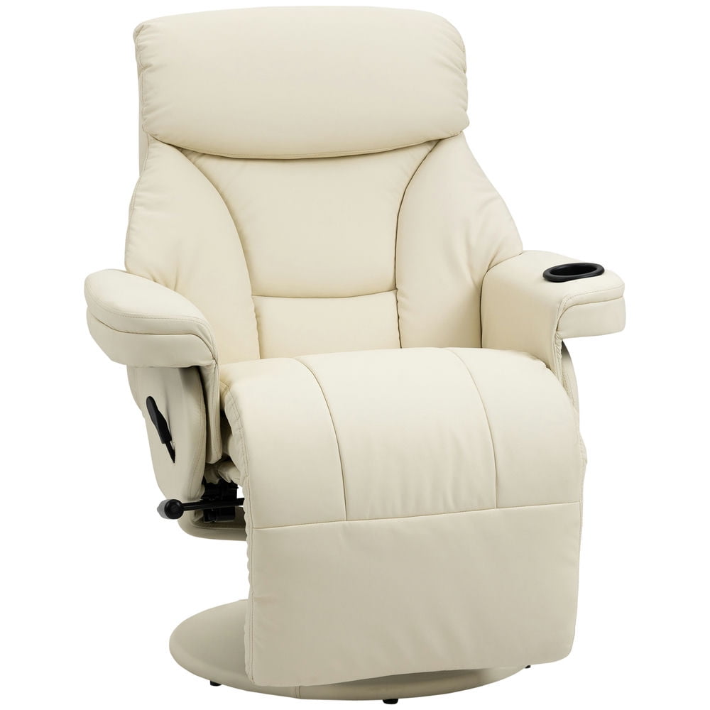 Demi Bonn Faux Leather Manual Recliner, Adjustable Swivel Lounge Chair with Footrest, Cup Holder for Living Room, White