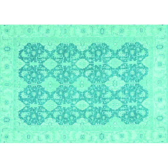 Ahgly Company Indoor Rectangle Oriental Turquoise Blue Traditional Area Rugs, 5' x 8'