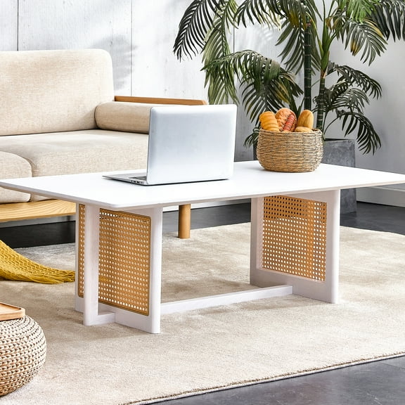 Classic Solid Wood Rectangular Coffee Table - White, Leg Style For Versatility With