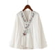 thumbnail image 1 of Tops de Manga Corta de las Mujeres Bordado Casual Cuello en V Botón de Color Sólido para Primavera Verano, Mezcla de Poliéster Estilo de Lino para el Uso Diario, 1 of 7