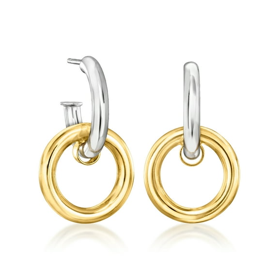 Ross-Simons Italian Sterling Silver Hoop Earrings With Removable 18kt Gold Over Sterling Circle Drops, Women's, Adult