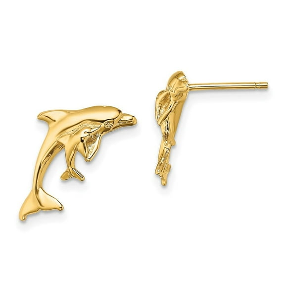 Auriga Fine Jewelry 14k Yellow Gold Dolphin Stud Earrings for Women(L-17.55mm, W-9.85mm)