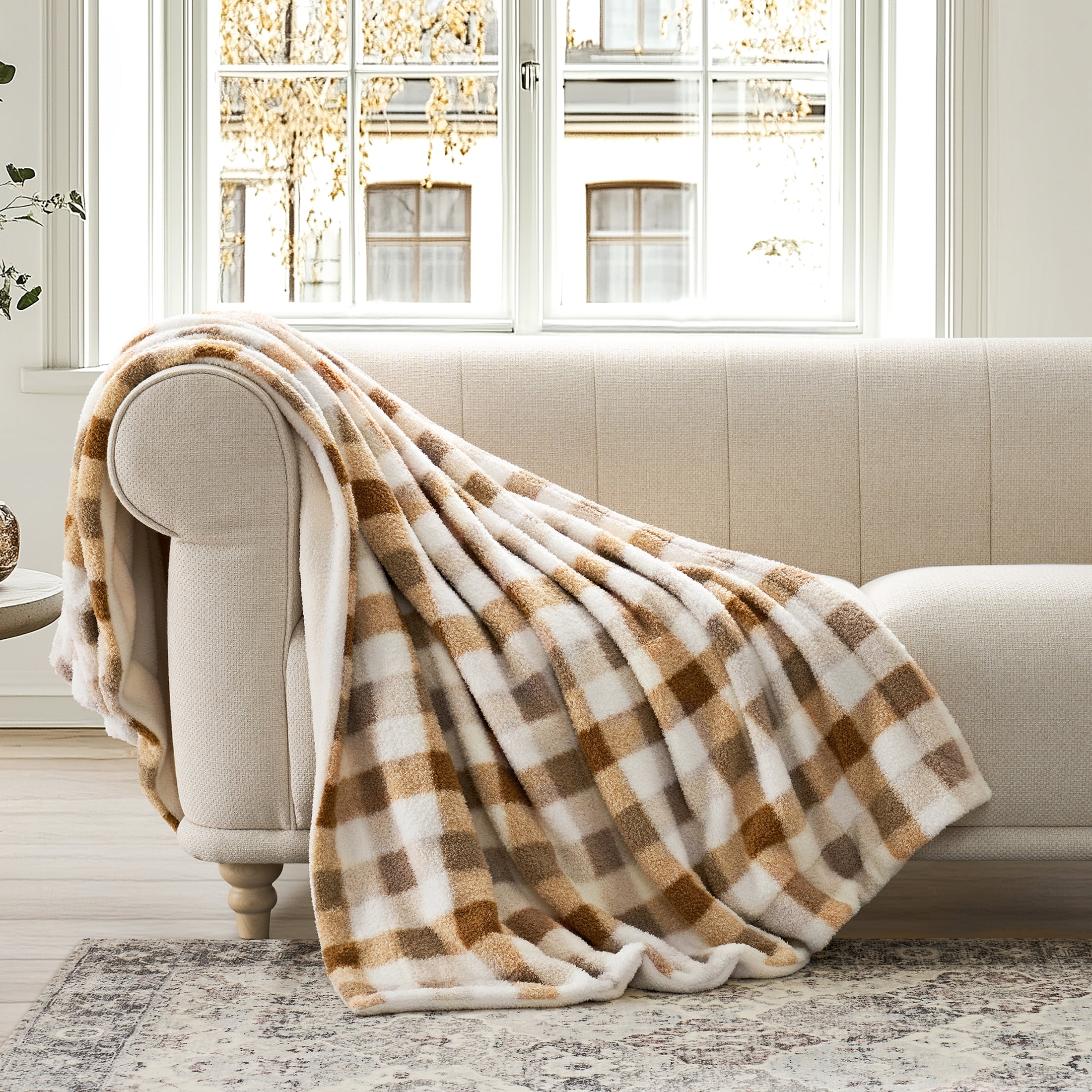 Evergrace Cozy Classic Plaid Throw, Brown Check, 50"x72"All Ages
