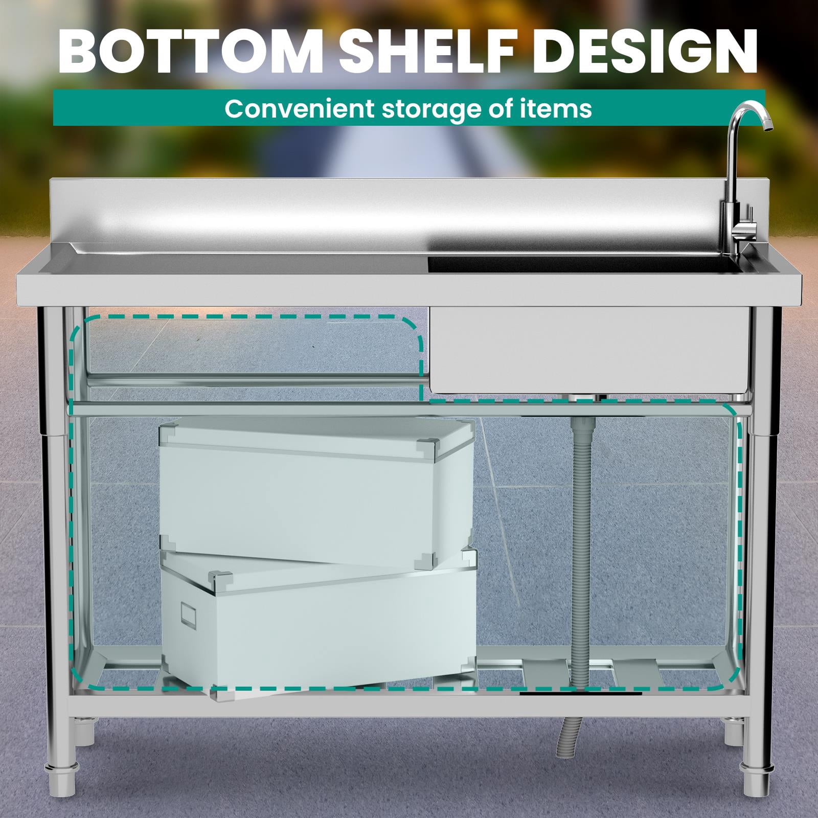 47.3 Inch Stainless Steel Utility Sink, Free Standing Single Bowl Kitchen Sink for Laundry Room, Farmhouse, Indoor & Outdoor Use