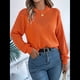 thumbnail image 5 of Suéteres de Crochet para Mujer, Cuello Redondo, Larga, Lindos Suéteres de Algodón Calados, Tops de Punto. Color Naranja L, 5 of 10