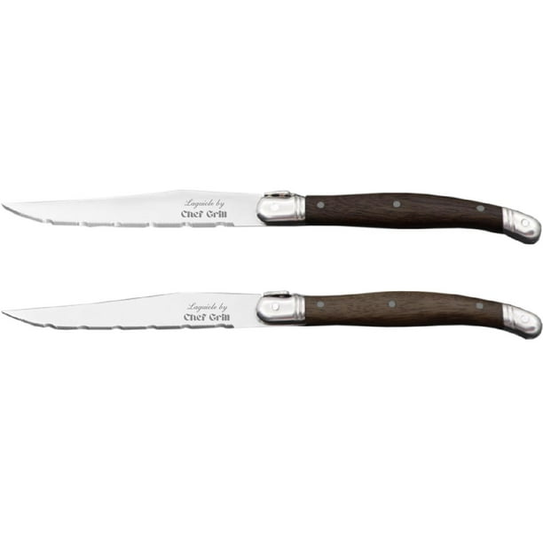 Cuchillos para Cortar Carne LaguioleWoodDark 2pzas 23 cm Madera Cafe Oscuro Acero Inoxidable Cuchillo para carne
