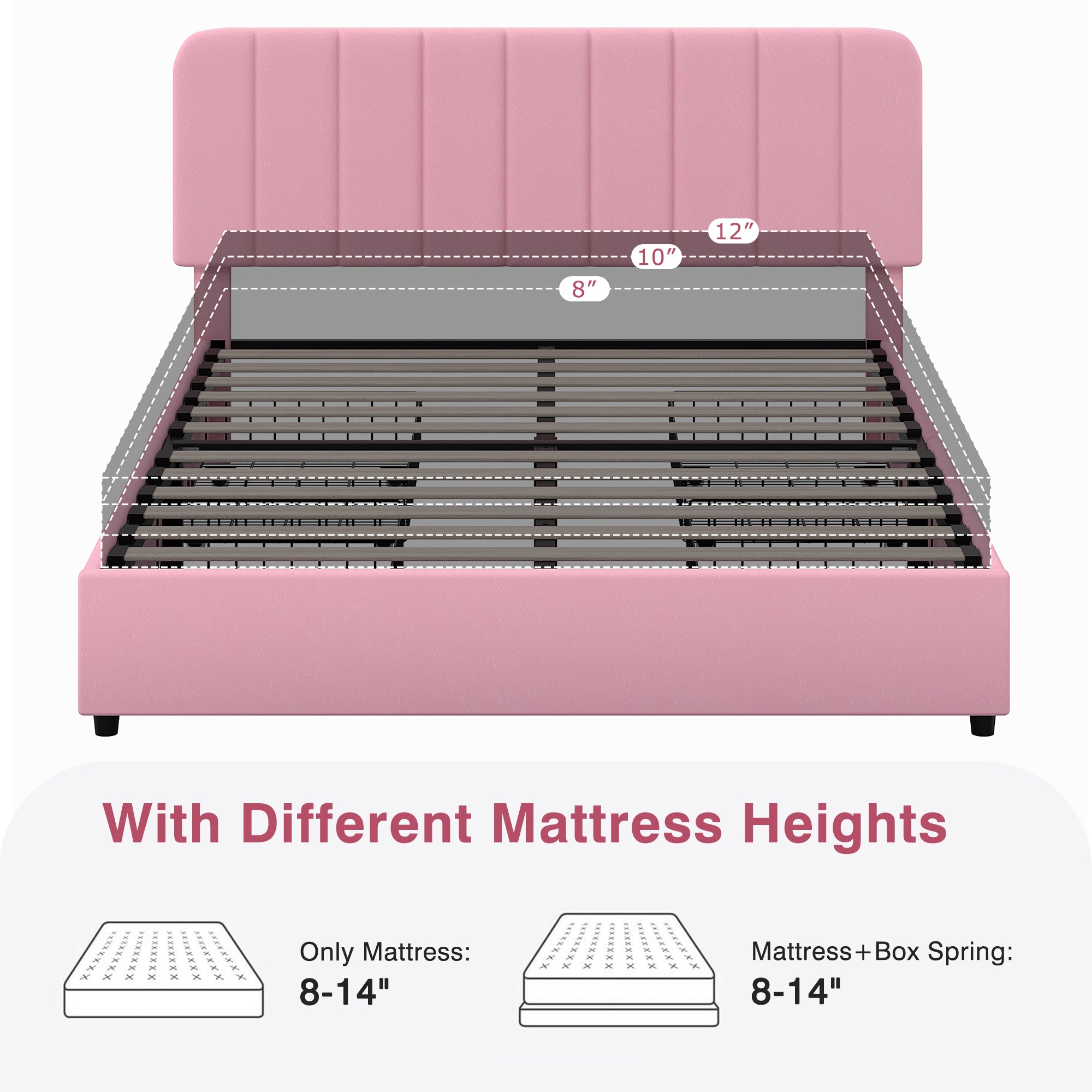 VECELO Full Size Bed Frame with 4 Storage Drawers, Modern Upholstered Platform Bed Frame with Adjustable Headboard, No Box Spring Needed, Pink