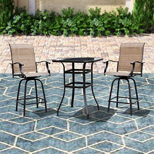 Top Space 3 Pcs Patio Chairs Set 360 Degree Swivel Bar Stools Outdoor Furniture Height Bistro Sets For Backyard Garden Textilene Mesh Fabric All Weather Metal Frame With Coffee Table Brown - Bar Top Patio Furniture Sets Top Space 3 Pcs Patio Chairs Set 360 Degree Swivel Bar Stools Outdoor Furniture Height Bistro Sets For Backyard Garden Textilene Mesh Fabric All Weather Metal Frame With Coffee Table Brown - Bar Top Patio Furniture Sets