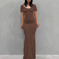 thumbnail image 2 of Ketyyh-chn99 Robes d'Été pour Femmes Grande Taille Élégante Robe de Soirée Robe d'Été Manche à Volants Ample Fluide Plissée Robe Mini Brun,2TG, 2 of 5