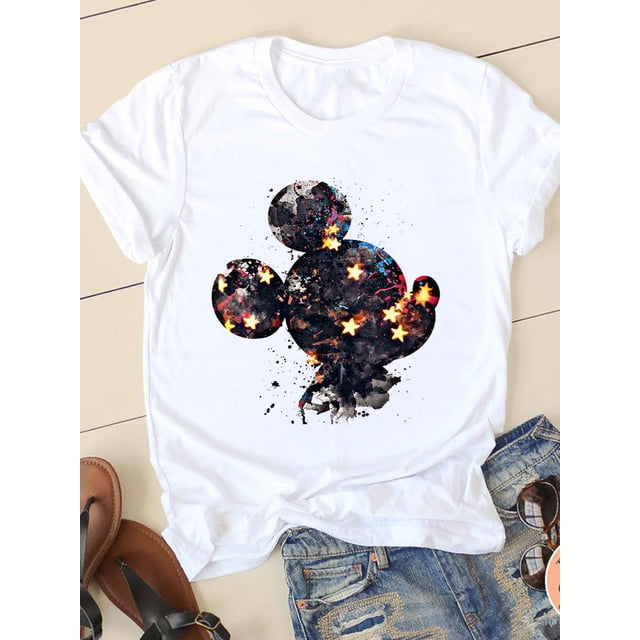 Disney Cartoon Tee Shirt Mickey Mouse Women Short Sleeve Summer Spring Print Clothing Casual Fashion Graphic T-shirtsXL Gao Jinjia LED