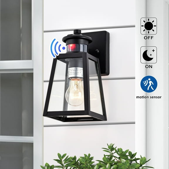 C Cattleya Matte Black Motion Sensor and Dusk to Dawn Outdoor Wall Sconce(E26)